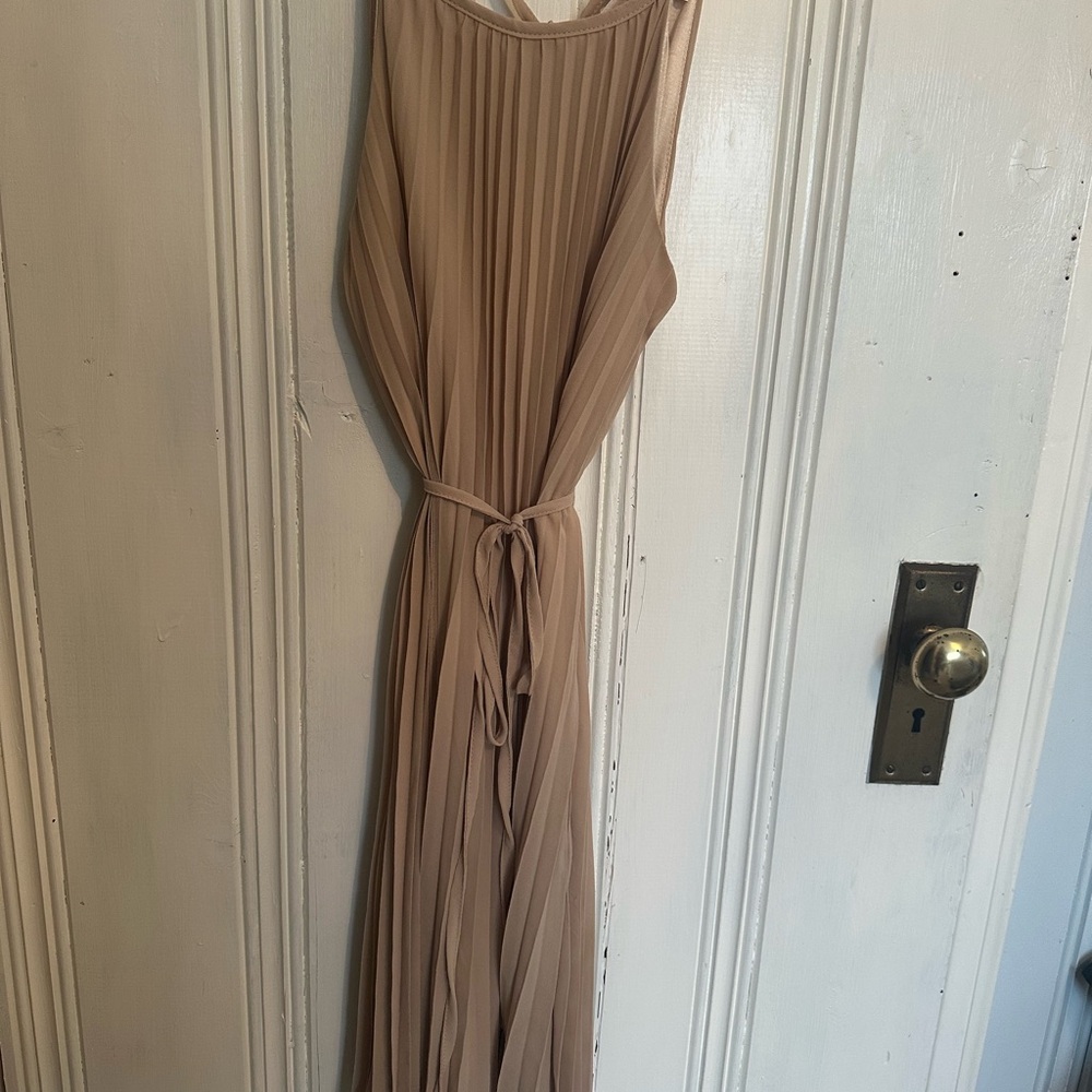 Ellames blush accordion pleated high halter neck dress